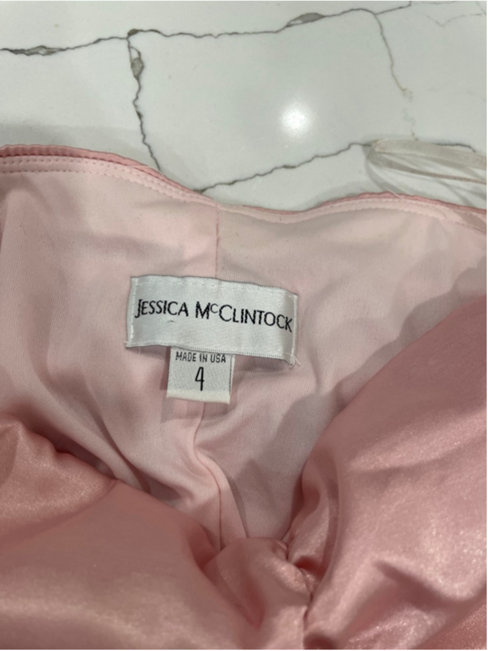 Vintage Jessica McClintock Satin Pink Strapless Ruched Ruffle Dress 4 Glam Party - Picture 5 of 6